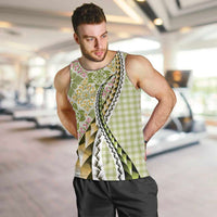 Aloha Vintage Palaka Floral Hawaiian Quilt Men Tank Top Omaomao Motif LT9 Lime - Polynesian Pride