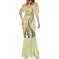 Aloha Vintage Palaka Floral Hawaiian Quilt Mermaid Dress Omaomao Motif LT9 - Polynesian Pride