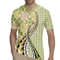 Aloha Vintage Palaka Floral Hawaiian Quilt Rugby Jersey Omaomao Motif LT9 - Polynesian Pride