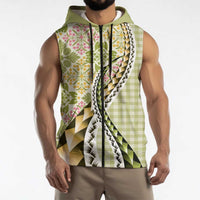 Aloha Vintage Palaka Floral Hawaiian Quilt Sleeveless Zip Hoodie Omaomao Motif LT9 - Polynesian Pride