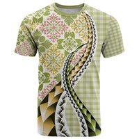 Aloha Vintage Palaka Floral Hawaiian Quilt T Shirt Omaomao Motif LT9 Lime - Polynesian Pride