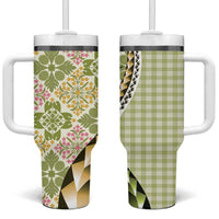 Aloha Vintage Palaka Floral Hawaiian Quilt Tumbler With Handle Omaomao Motif LT9 One Size: 40 oz Lime - Polynesian Pride