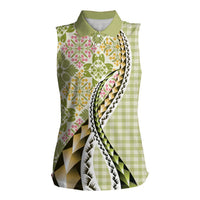 Aloha Vintage Palaka Floral Hawaiian Quilt Women Sleeveless Polo Shirt Omaomao Motif LT9 Female Lime - Polynesian Pride