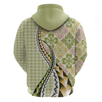Aloha Vintage Palaka Floral Hawaiian Quilt Zip Hoodie Omaomao Motif LT9 - Polynesian Pride