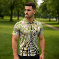 Aloha Vintage Palaka Floral Hawaiian Quilt Zipper Polo Shirt Omaomao Motif LT9 - Polynesian Pride