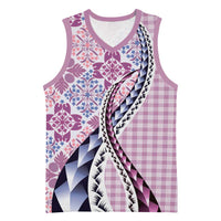 Aloha Vintage Palaka Floral Hawaiian Quilt Basketball Jersey Akala Motif LT9 Unisex Pink - Polynesian Pride