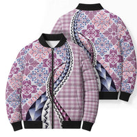 Aloha Vintage Palaka Floral Hawaiian Quilt Bomber Puffer Jacket Akala Motif - Polynesian Pride
