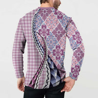 Aloha Vintage Palaka Floral Hawaiian Quilt Button Sweatshirt Akala Motif - Polynesian Pride