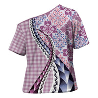 Aloha Vintage Palaka Floral Hawaiian Quilt Cross Shoulder Shirt Akala Motif LT9 - Polynesian Pride