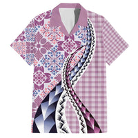 Aloha Vintage Palaka Floral Hawaiian Quilt Family Matching Off Shoulder Maxi Dress and Hawaiian Shirt Akala Motif LT9 Dad's Shirt - Short Sleeve Pink - Polynesian Pride