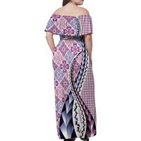 Aloha Vintage Palaka Floral Hawaiian Quilt Family Matching Off Shoulder Maxi Dress and Hawaiian Shirt Akala Motif LT9 - Polynesian Pride