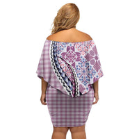 Aloha Vintage Palaka Floral Hawaiian Quilt Family Matching Off Shoulder Short Dress and Hawaiian Shirt Akala Motif LT9 - Polynesian Pride