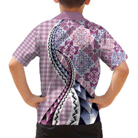 Aloha Vintage Palaka Floral Hawaiian Quilt Family Matching Short Sleeve Bodycon Dress and Hawaiian Shirt Akala Motif LT9 - Polynesian Pride