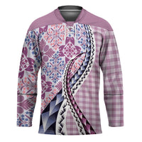 Aloha Vintage Palaka Floral Hawaiian Quilt Hockey Jersey Akala Motif LT9 Unisex Pink - Polynesian Pride