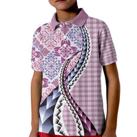 Aloha Vintage Palaka Floral Hawaiian Quilt Kid Polo Shirt Akala Motif LT9 Kid Pink - Polynesian Pride