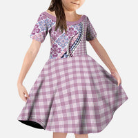 Aloha Vintage Palaka Floral Hawaiian Quilt Kid Short Sleeve Dress Akala Motif LT9 KID Pink - Polynesian Pride
