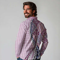 Aloha Vintage Palaka Floral Hawaiian Quilt Long Sleeve Polo Shirt Akala Motif LT9 - Polynesian Pride