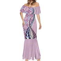Aloha Vintage Palaka Floral Hawaiian Quilt Mermaid Dress Akala Motif LT9 - Polynesian Pride