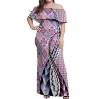 Aloha Vintage Palaka Floral Hawaiian Quilt Off Shoulder Maxi Dress Akala Motif LT9 Women Pink - Polynesian Pride