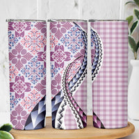 Aloha Vintage Palaka Floral Hawaiian Quilt Skinny Tumbler Akala Motif LT9 - Polynesian Pride