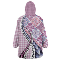 Aloha Vintage Palaka Floral Hawaiian Quilt Wearable Blanket Hoodie Akala Motif LT9 - Polynesian Pride