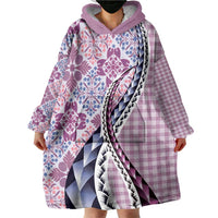 Aloha Vintage Palaka Floral Hawaiian Quilt Wearable Blanket Hoodie Akala Motif LT9 - Polynesian Pride