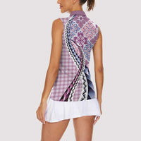 Aloha Vintage Palaka Floral Hawaiian Quilt Women Sleeveless Polo Shirt Akala Motif LT9 - Polynesian Pride