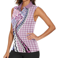 Aloha Vintage Palaka Floral Hawaiian Quilt Women Sleeveless Polo Shirt Akala Motif LT9 - Polynesian Pride
