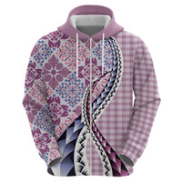 Aloha Vintage Palaka Floral Hawaiian Quilt Zip Hoodie Akala Motif LT9 - Polynesian Pride
