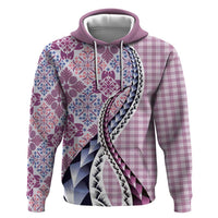 Aloha Vintage Palaka Floral Hawaiian Quilt Zip Hoodie Akala Motif LT9 Pullover Hoodie Pink - Polynesian Pride