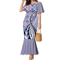 Aloha Vintage Palaka Floral Hawaiian Quilt Family Matching Mermaid Dress and Hawaiian Shirt Poni Motif LT9 Mom's Dress Purple - Polynesian Pride