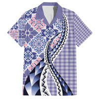 Aloha Vintage Palaka Floral Hawaiian Quilt Family Matching Off Shoulder Maxi Dress and Hawaiian Shirt Poni Motif LT9 Dad's Shirt - Short Sleeve Purple - Polynesian Pride