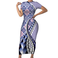 Aloha Vintage Palaka Floral Hawaiian Quilt Family Matching Short Sleeve Bodycon Dress and Hawaiian Shirt Poni Motif LT9 Mom's Dress Purple - Polynesian Pride