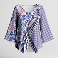 Aloha Vintage Palaka Floral Hawaiian Quilt Kimono Sleeve Blouse Poni Motif LT9 Female Purple - Polynesian Pride