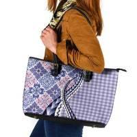 Aloha Vintage Palaka Floral Hawaiian Quilt Leather Tote Bag Poni Motif LT9 Purple - Polynesian Pride