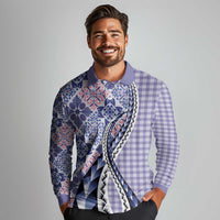 Aloha Vintage Palaka Floral Hawaiian Quilt Long Sleeve Polo Shirt Poni Motif LT9 - Polynesian Pride