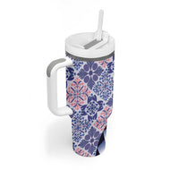 Aloha Vintage Palaka Floral Hawaiian Quilt Tumbler With Handle Poni Motif LT9 - Polynesian Pride