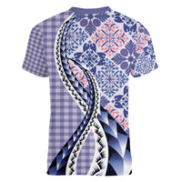Aloha Vintage Palaka Floral Hawaiian Quilt Women V-Neck T-Shirt Poni Motif LT9 - Polynesian Pride