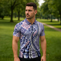 Aloha Vintage Palaka Floral Hawaiian Quilt Zipper Polo Shirt Poni Motif LT9 - Polynesian Pride