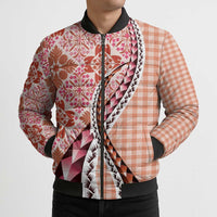 Aloha Vintage Palaka Floral Hawaiian Quilt Bomber Puffer Jacket Ulaula Motif - Polynesian Pride