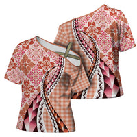 Aloha Vintage Palaka Floral Hawaiian Quilt Cross Shoulder Shirt Ulaula Motif LT9 - Polynesian Pride