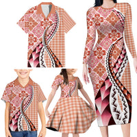 Aloha Vintage Palaka Floral Hawaiian Quilt Family Matching Long Sleeve Bodycon Dress and Hawaiian Shirt Ulaula Motif LT9 - Polynesian Pride