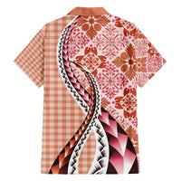 Aloha Vintage Palaka Floral Hawaiian Quilt Family Matching Off The Shoulder Long Sleeve Dress and Hawaiian Shirt Ulaula Motif LT9 - Polynesian Pride