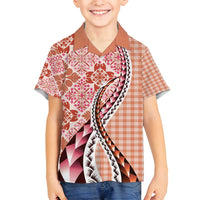 Aloha Vintage Palaka Floral Hawaiian Quilt Family Matching Off Shoulder Short Dress and Hawaiian Shirt Ulaula Motif LT9 Son's Shirt Red - Polynesian Pride
