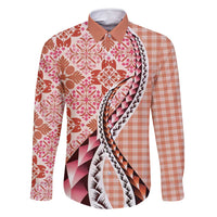 Aloha Vintage Palaka Floral Hawaiian Quilt Family Matching Summer Maxi Dress and Hawaiian Shirt Ulaula Motif LT9 Dad's Shirt - Long Sleeve Red - Polynesian Pride