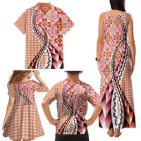 Aloha Vintage Palaka Floral Hawaiian Quilt Family Matching Tank Maxi Dress and Hawaiian Shirt Ulaula Motif LT9 - Polynesian Pride