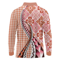 Aloha Vintage Palaka Floral Hawaiian Quilt Long Sleeve Polo Shirt Ulaula Motif LT9 - Polynesian Pride