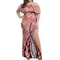 Aloha Vintage Palaka Floral Hawaiian Quilt Off Shoulder Maxi Dress Ulaula Motif LT9 Women Red - Polynesian Pride