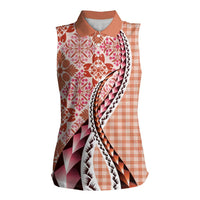 Aloha Vintage Palaka Floral Hawaiian Quilt Women Sleeveless Polo Shirt Ulaula Motif LT9 Female Red - Polynesian Pride