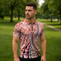 Aloha Vintage Palaka Floral Hawaiian Quilt Zipper Polo Shirt Ulaula Motif LT9 - Polynesian Pride